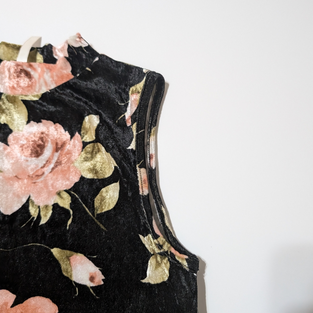 Black and Pink Strapless Velvet A-Line Midi Dress for Wedding Guests - Picture 3 of 6
